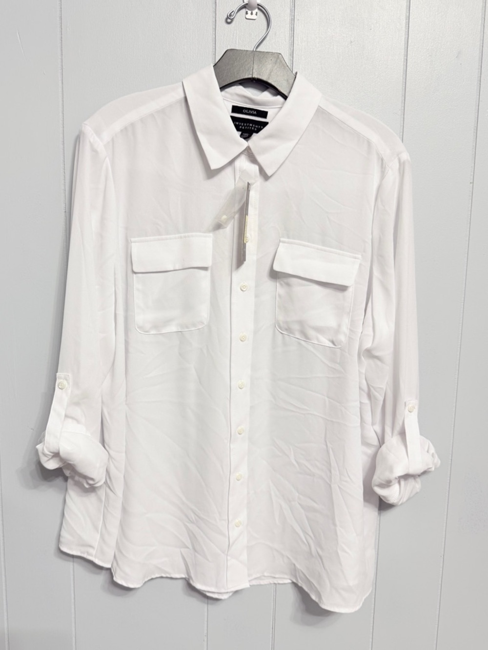 #17) NWT White Button-Down Shirt with Flap Pockets by Olivia